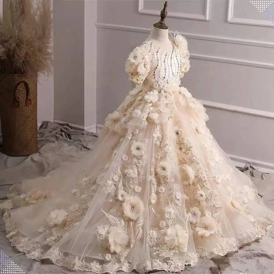 Maßgeschneiderte Elegante 2026 Baby-Mädchen Geburtstagsparty-Kleider Blumenmädchen Festkleider Rückenfreie Pailletten-Abendkleider – Detail 6