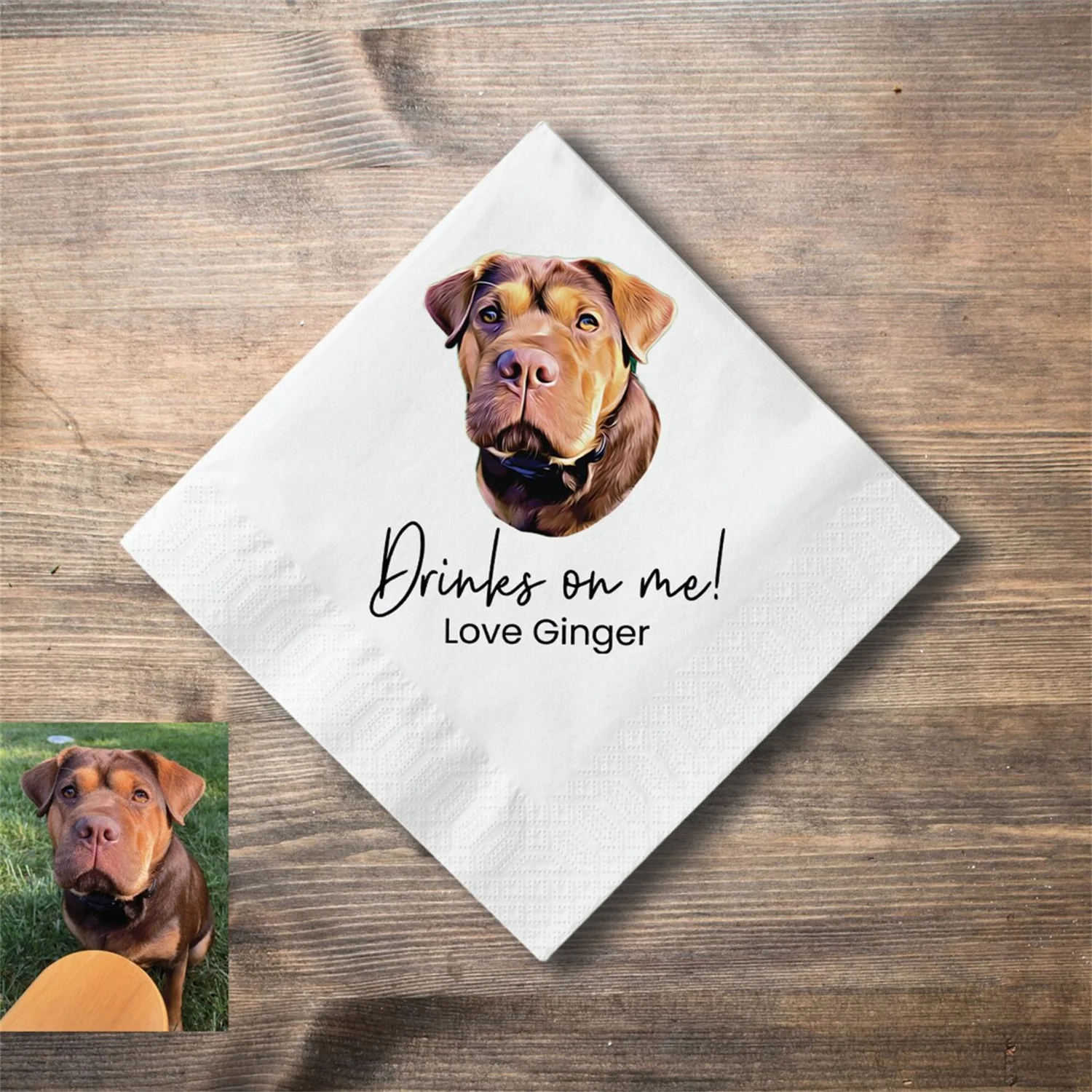 

50 PCS Custom Pet Wedding Cocktail Napkins, Portrait from Photo, Dog Wedding Napkins, Customized Pet Portrait Wedding Favors, Do