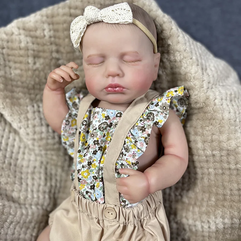 

20inch LouLou Full Body Silicone Vinyl Washable Newborn Baby Doll Reborn Sleeping Flexible 3D Skin Tone with Visible Veins Doll