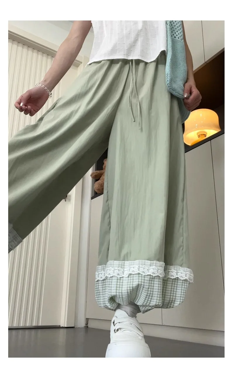 Pantalones para mujer Hip Hop primavera acanalado suelto ocio doblado cintas de lunares malla con paneles fajas Tuck ropa de calle Multicolor Sexy