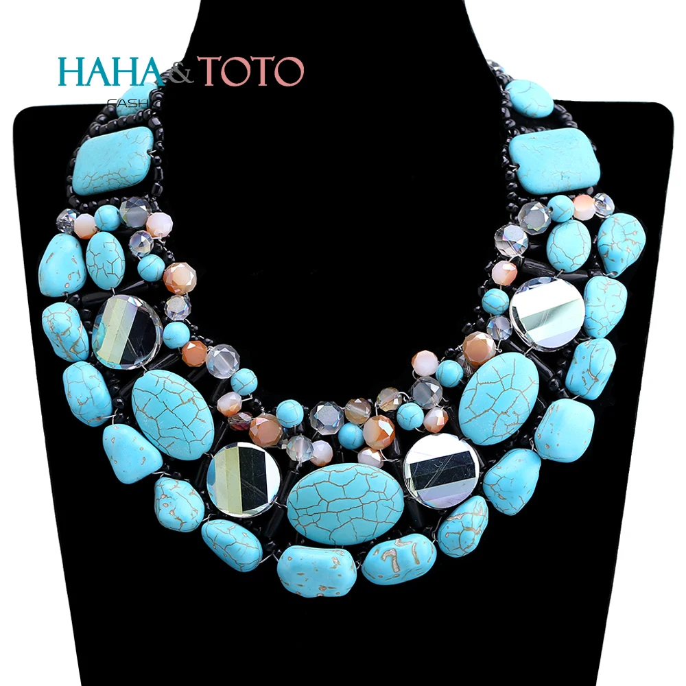 Collar turquesa hecho a mano de lujo, pulsera, juegos de joyas para mujer, gargantilla bohemia para fiesta de boda, joyería