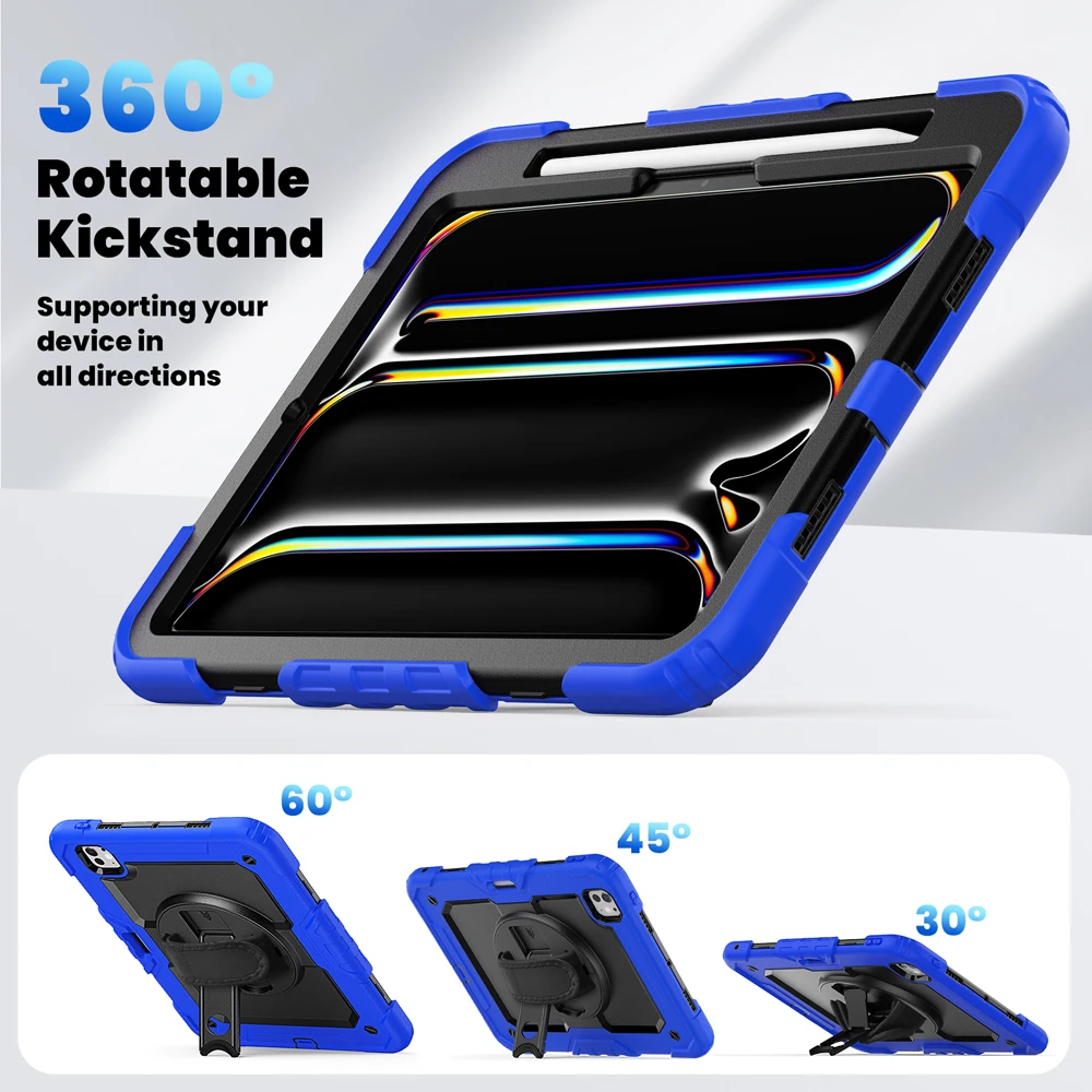 

Чехлы для планшетов из ПЭТ-пленки для iPad Pro11 Pro 11 2025 2024 M5 M4 Чехол A3358 A2836 Чехол с вращающимся ремешком на руку Силиконовая подставка в виде ракушки