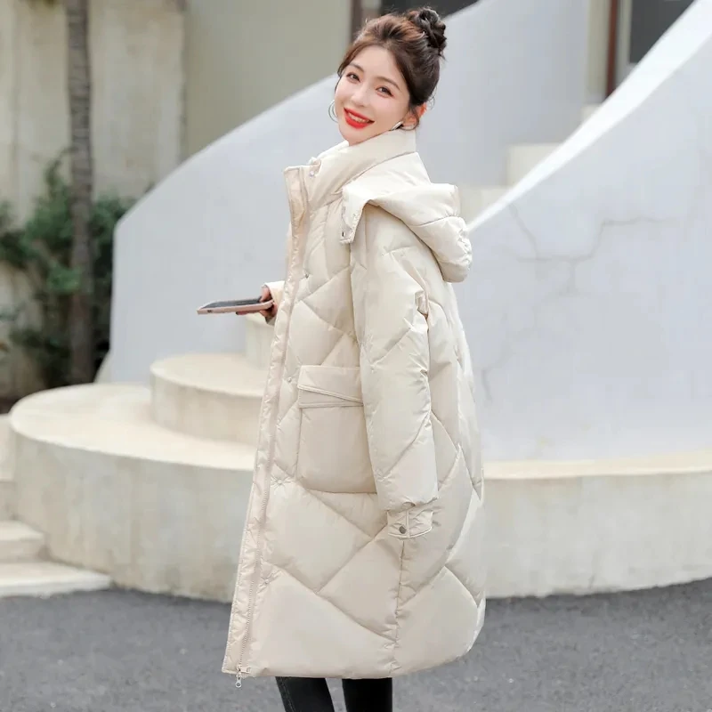 Winter Jacket Women Long 2023 New Down Cotton Jacket Korean Loose All-match Thick Parkas Female Hooded Over Knee Padded Coat