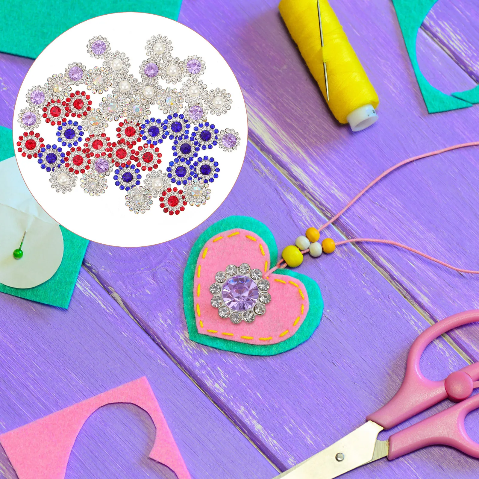 

100Pcs Iron Rhinestone Flower Flatback Buttons Craft Accessories for Wedding Birthday Anniversary Party DIY Hair Clip Hairpin