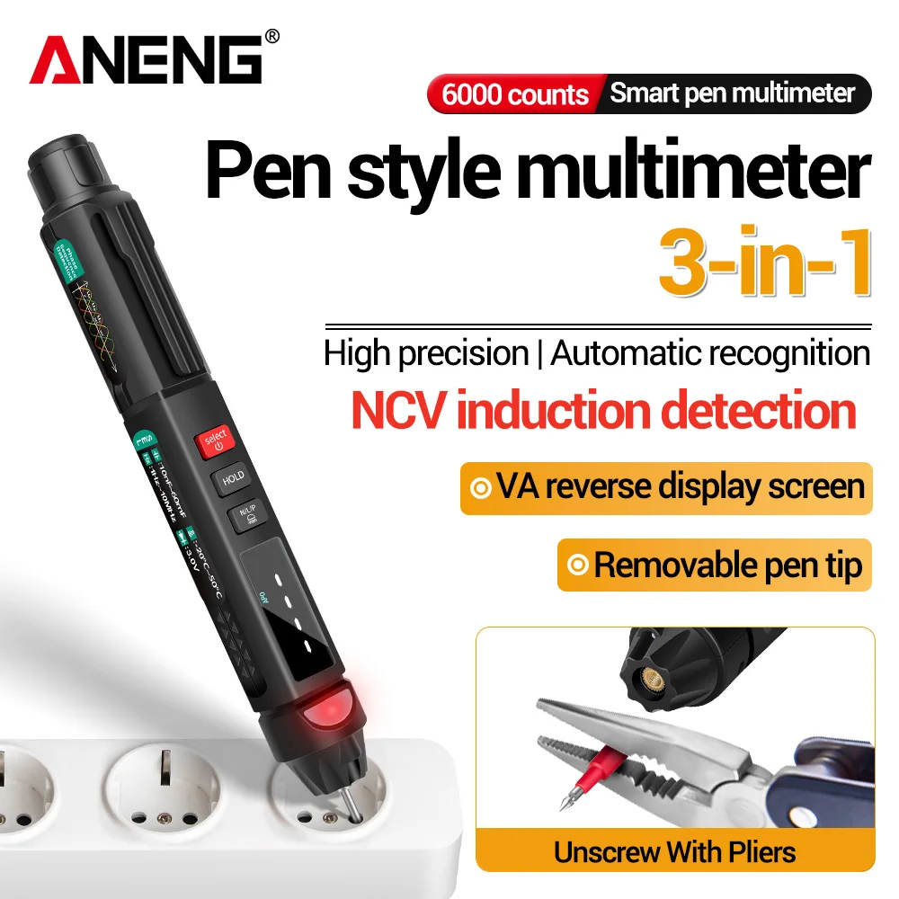Intelligent Multimeter Pen Digital Non Contact Voltage Meter ANENG A3008 6000 Counts Removable Pen Tip Multimetro Tester Tools