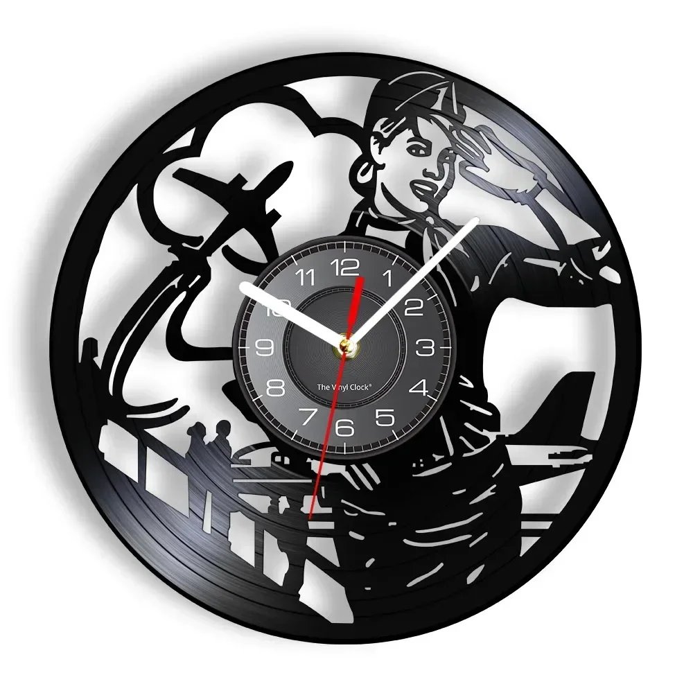 Airlines Stewardess Professional Wall Clock Vintage Airline Pilot Sign Home Decor Flight Attendent Lady Vinyl Record Wall Clock