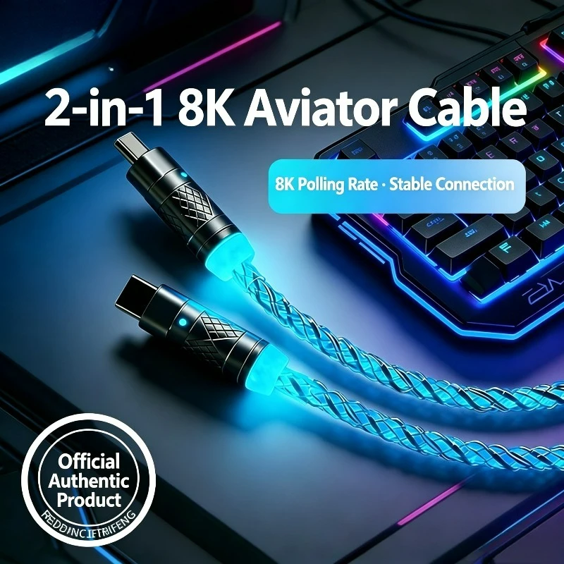 Aviator Keyboard Cable 8K 2-in-1 Braided Type-C With RGB Lighting Gaming Data Cable for Magnetic Switch Keyboards