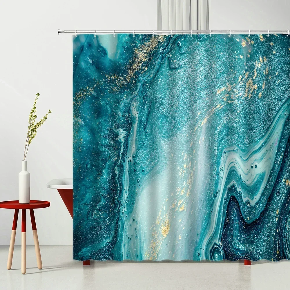 Marble Texture Luxury Bathroom Shower Curtain Modern Polyester Fabric Shower Curtain Bathtub Accessories Bath Screen with Hooks