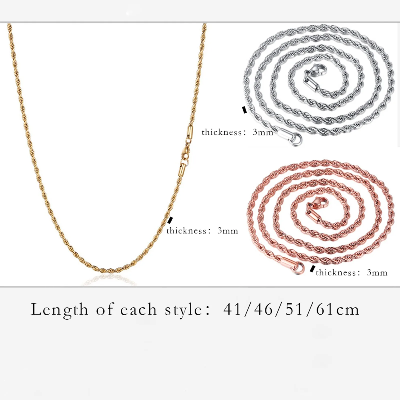 1pc Stainless Steel Necklace Gold Color Braided Rope Chain Necklace For Men Women Chains Choker Necklace Party Jewelry Gifts