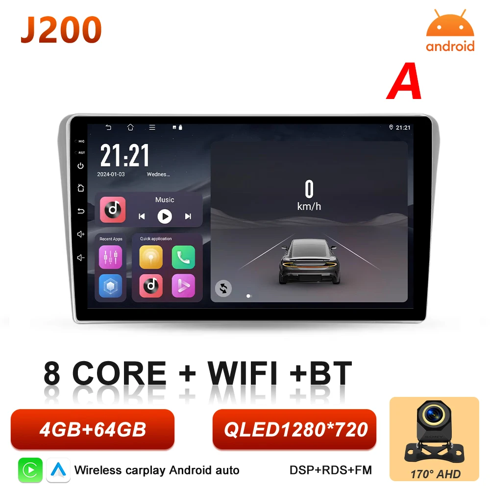 Android 16 autoradio voor Toyota Avensis T25 T250 2003 - 2009 multimediaspeler autoradio BT Carplay Auto GPS stereo DSP scherm