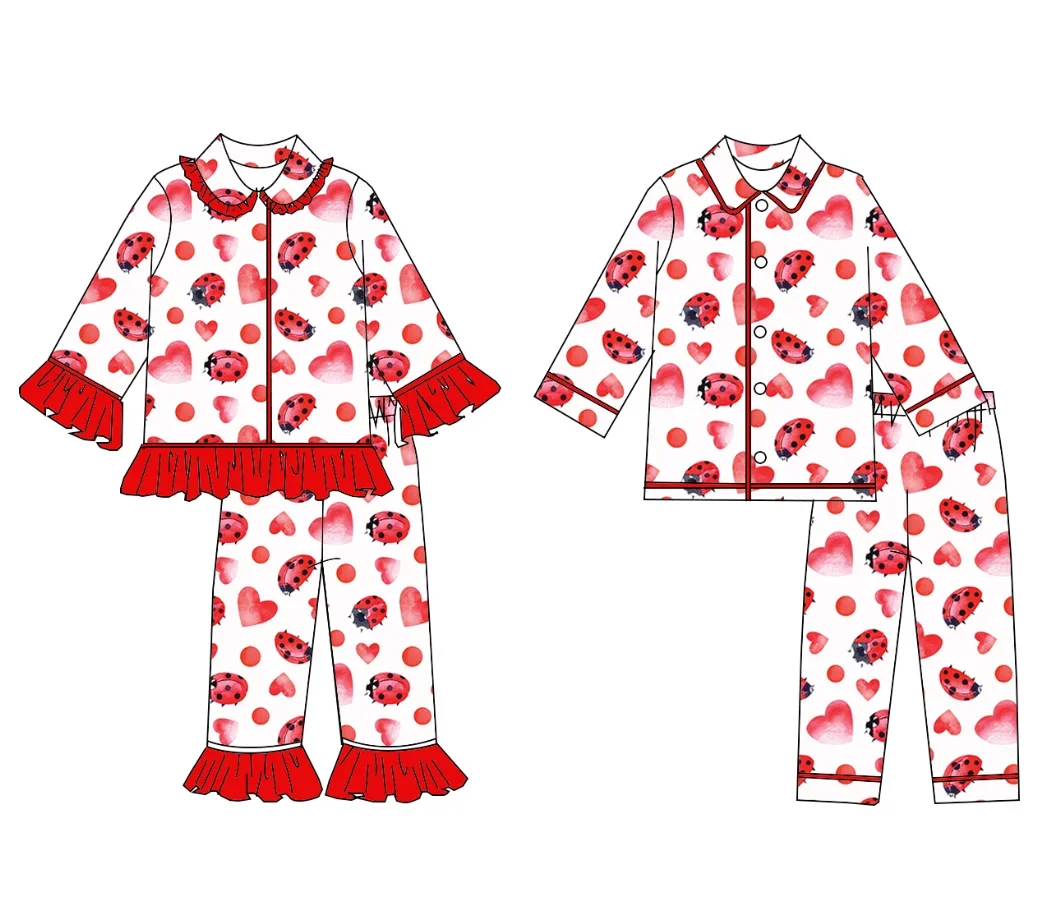 Baby New Design Pajamas Boutique Toddler Valentine's Day Clothes Boys Girls Matching Sets Insect Heart Print