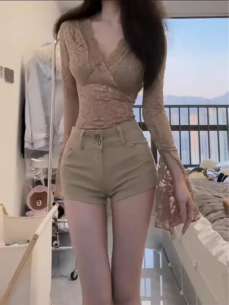 

American Sle Spicy Girl High Waist Denim Super ort orts Women's Khaki Spring Y2K Millennium Sle Slim Fit Elastic Butt...