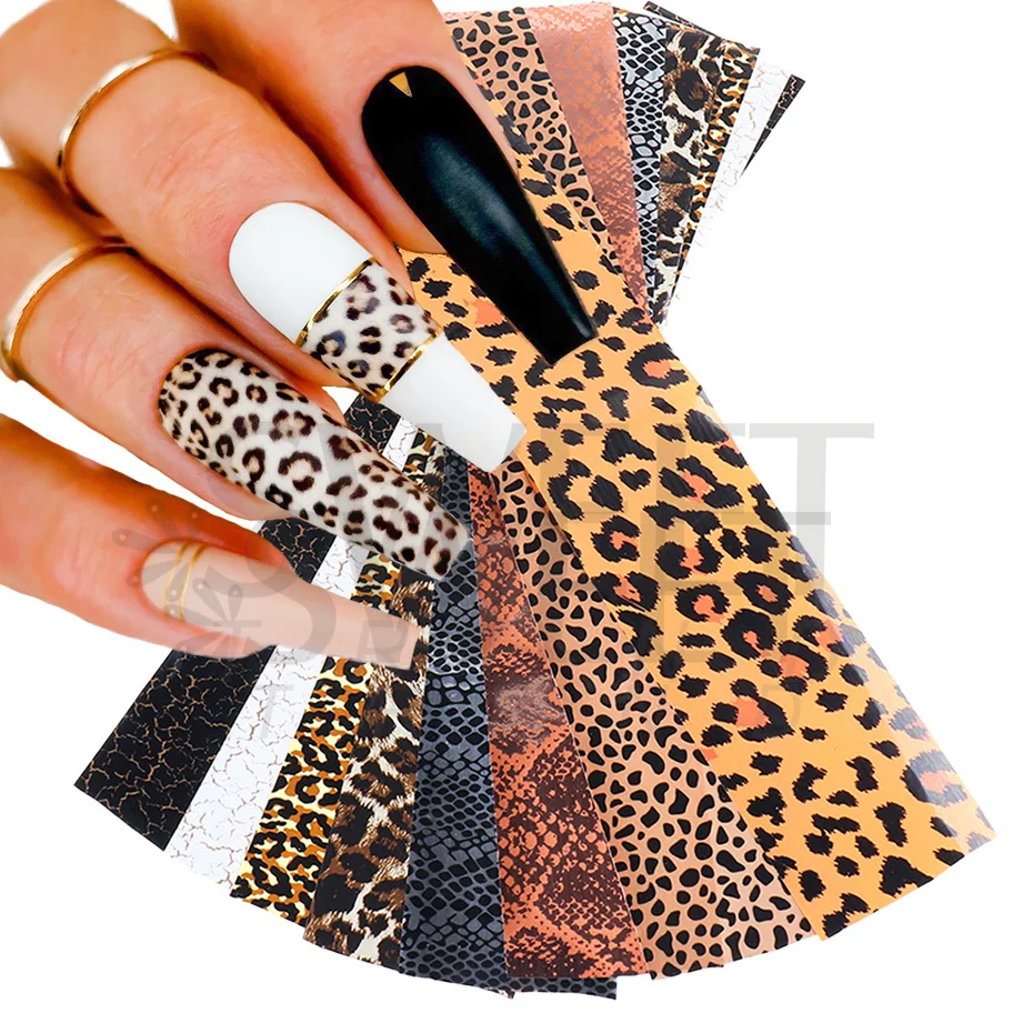 20pc Nail Art Stickers Foil Slider Sparky Colorful Classic Animals Snake Leopord Texture Skin Nail Decoration Manicure Warp BESW