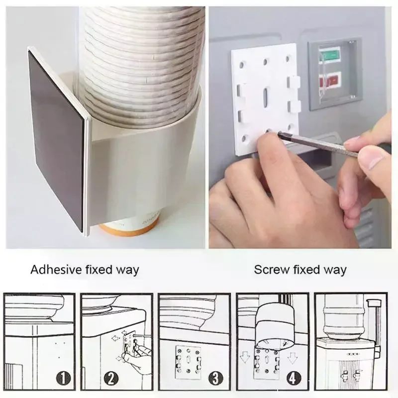 Self-Adhesive Water Dispenser Cup Holder Dustproof Easy Install Paper Cup Organizer for Home Cafe Break Room Daily Use