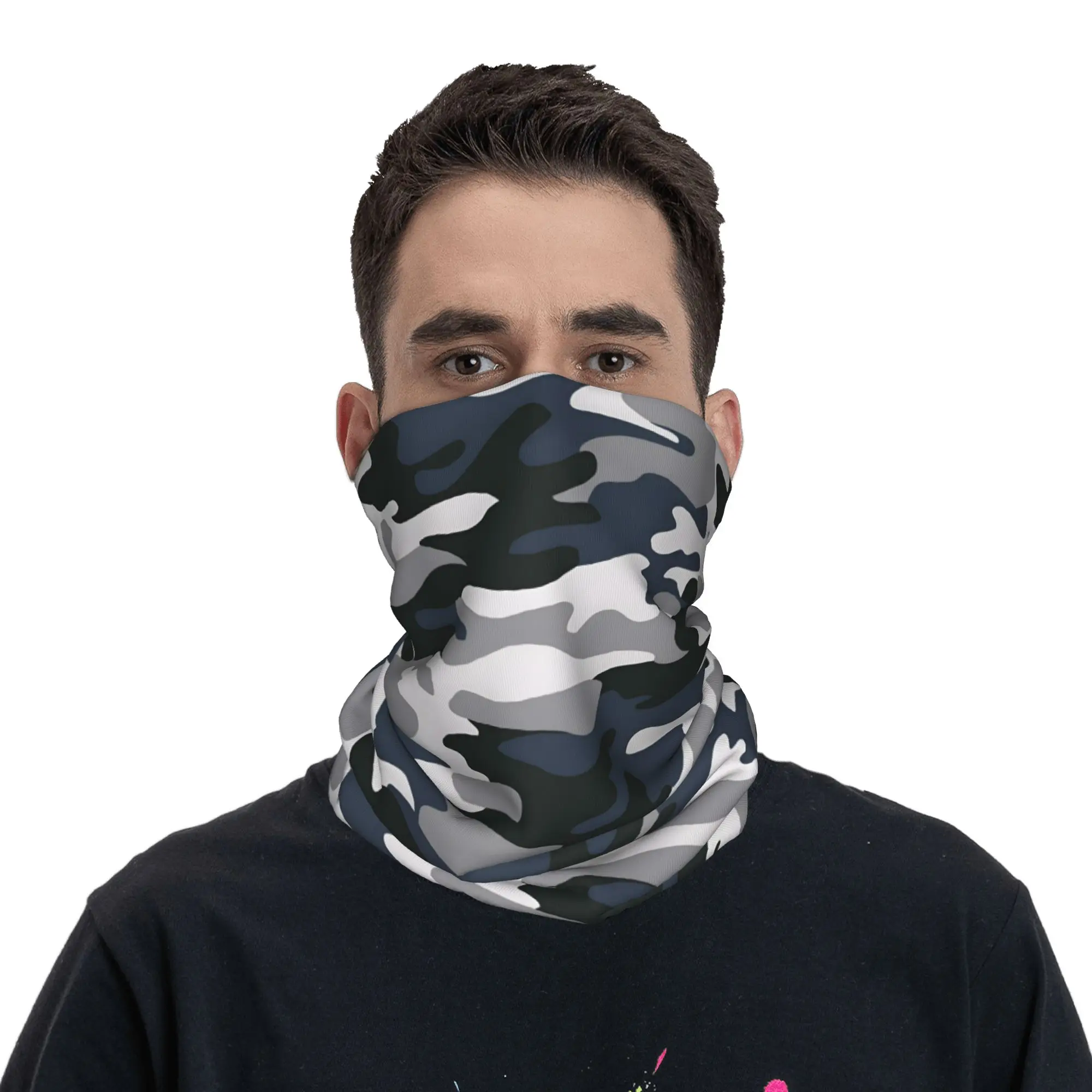 

Gray Black Forest Camouflage Bandana Neck Warmer Men Women Winter Hiking Ski Scarf Gaiter Face Cover