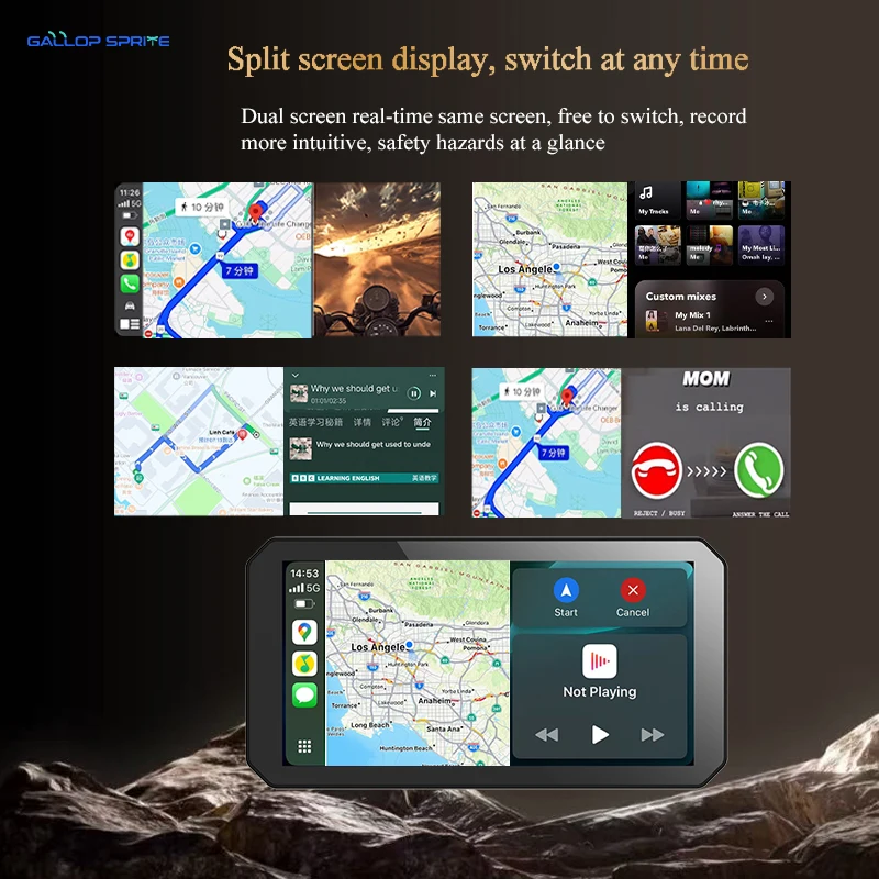 جالوب سبرايت 6 بوصة CarPlay دراجة نارية الملاحة شاشة عرض Carplay أندرويد السيارات مراقب موتو DVR GPS IPX7 مقاوم للماء