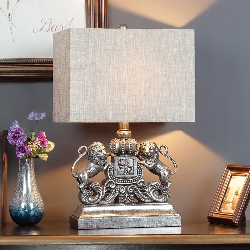 Double Lion American Table Lamp Bedroom Bedside Lamp Creative European Retro Simple Modern Living Room