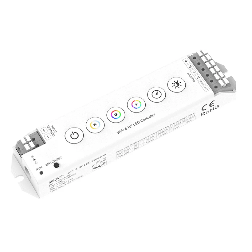 3-in-1 Tuya Wifi LED Controller For LED Strip Light RGB+CCT RGBW DC 12V-24V RF2.4G APP Control Works with Alexa Google Assistant