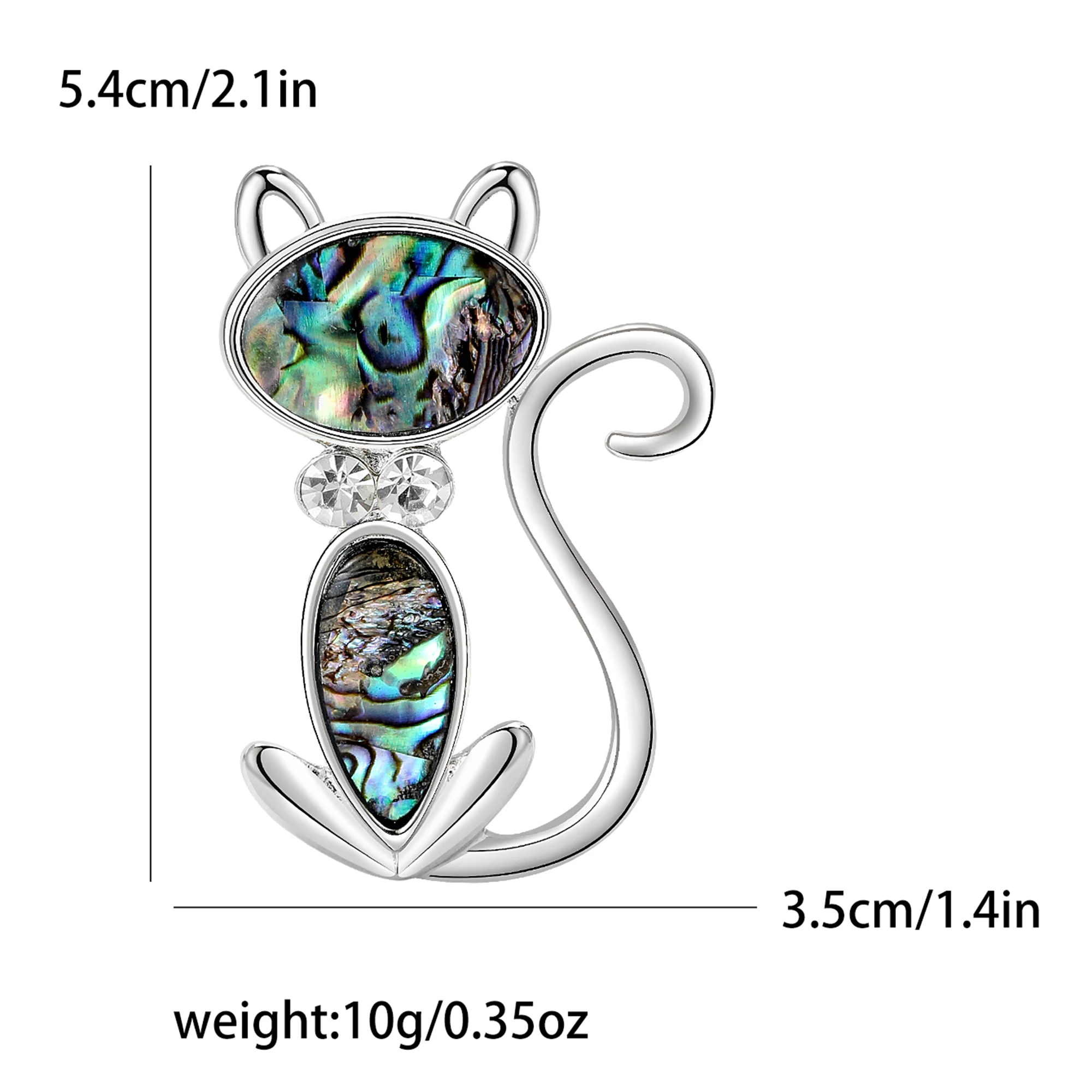 Beaut&Berry Vintage Enamel Abalone Shell Cat Brooches for Women Unisex Animal Pins Casual Party Accessories New Gifts Friends