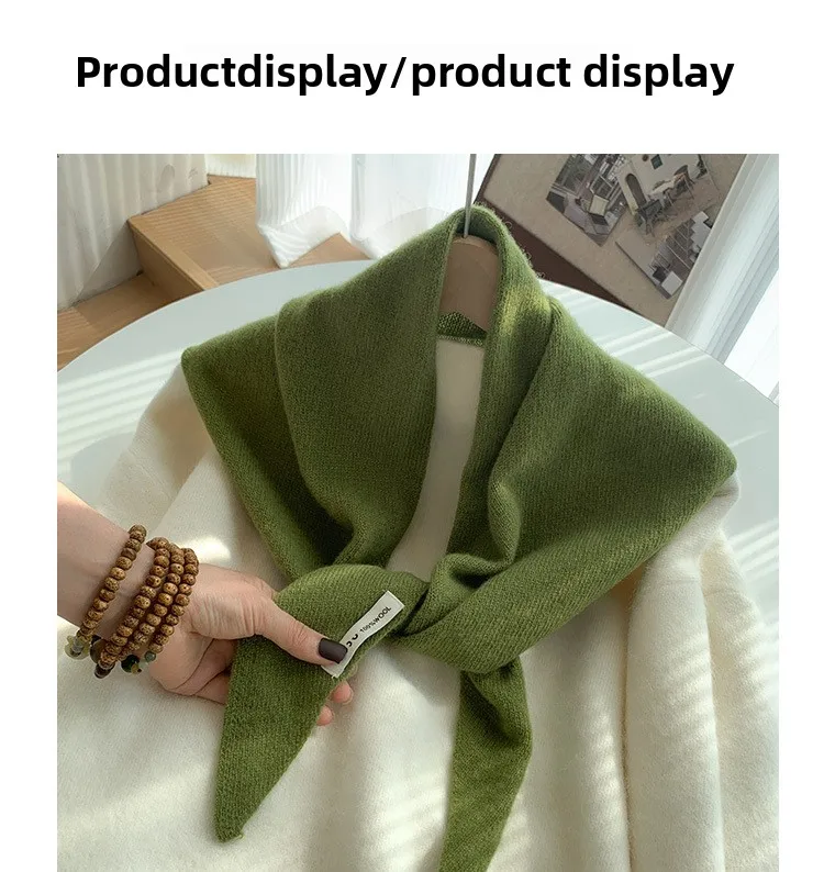 100% Wool Women's Knitted Triangle Scarf Shawl Warmth for Autumn and Winter Multifunctional All - Match Small Scarf for Ladies