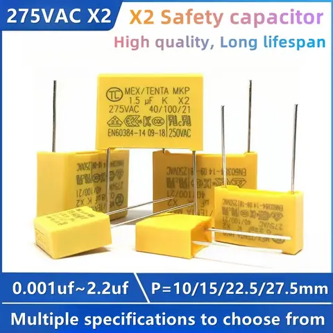 10 adet 275VAC X2 Güvenlik kondansatörü 275V P=10/15/22.5/27.5mm 0.022/0.33UF/0.047/0.1/0.22/0.47/0.68UF/0.82 / 1.0 /1.5/2.2 UF Polipropilen film