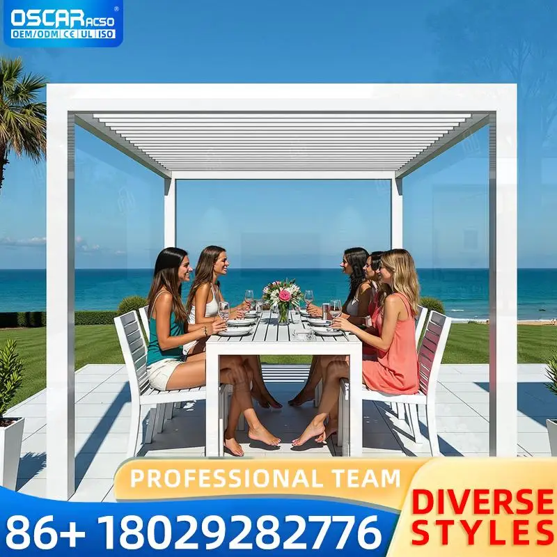 

Residential Electric Retractable Aluminum Pergola with Louvered Shade for Outdoor Garden Patio Balcony pergola