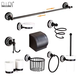 Black Bath Accessories Set Bath Hardware Set Towel Shelf Towel Bar Toilet Paper Holder Soap Dish Toilet Brush Holder ELG10