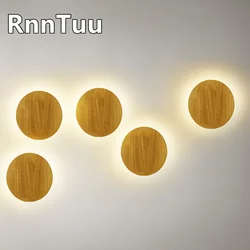 Simple style wooden craft LED wall lamp round oval shape with light source wall-mounted indoor lighting simple style Simplicity