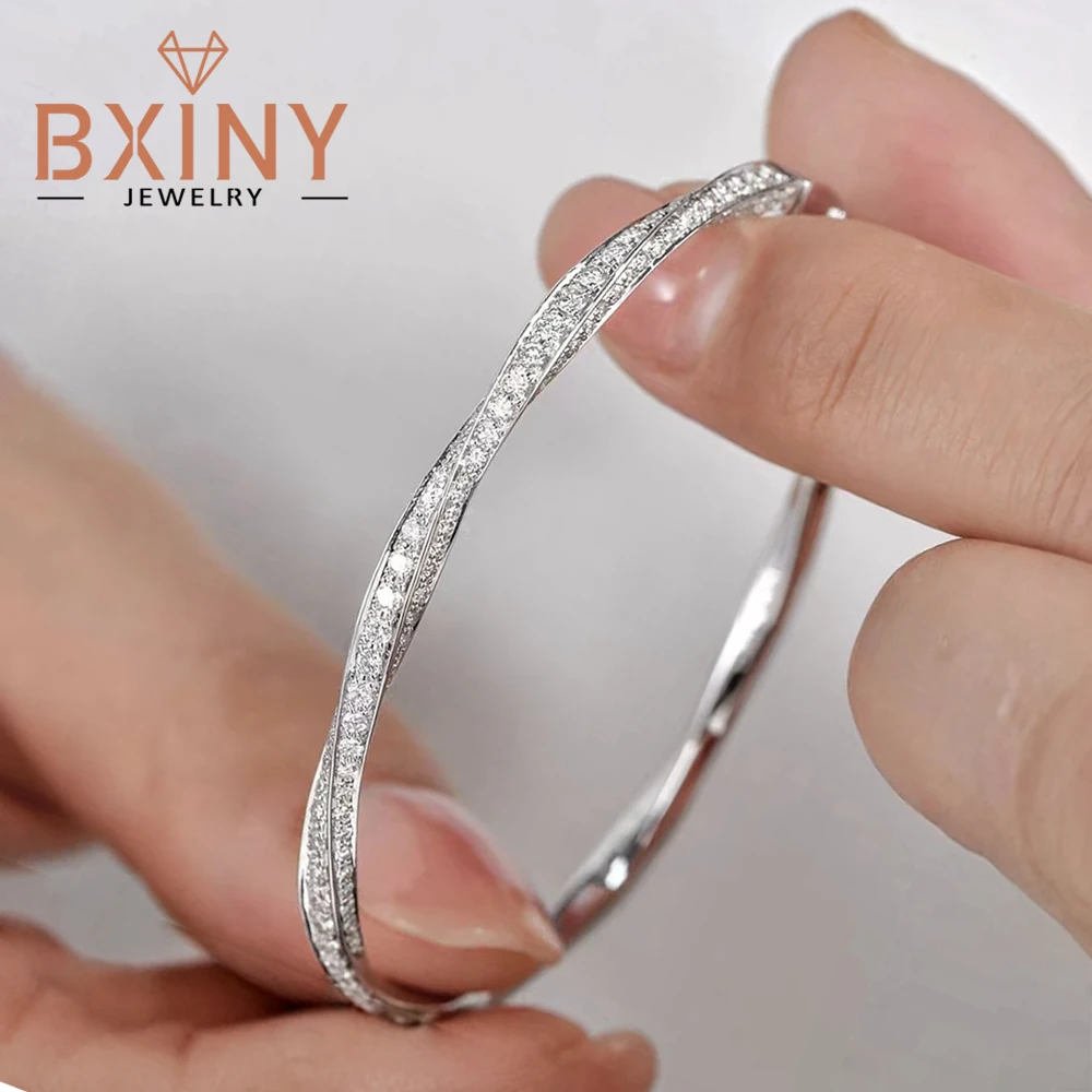 

BXINY Full 2mm Moissanite Mobius Bangles 100% S925 Silver Certified Diamond Twisted Bracelets for Women Party Gifts Fine Jewelry