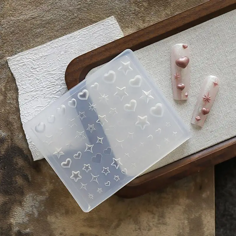 1개 창의적인 3D 하트 별 오각형 실리콘 네일 몰드 DIY 네일 아트 장식 투명 매니큐어 템플릿 네일 참용