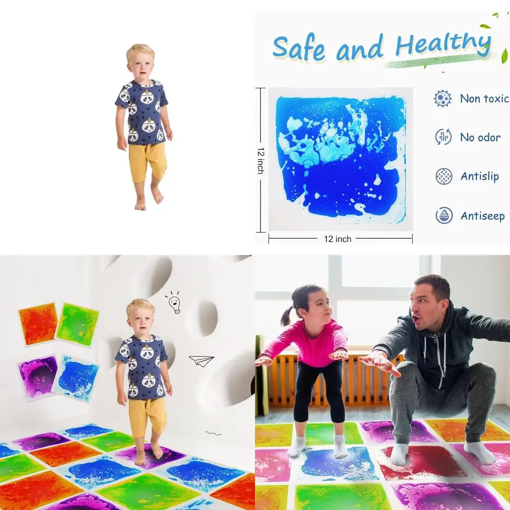 

Multicolored Sensory Floor Tiles, 12x12 Set of 4, Anti-Slip, Autism-Friendly, Early Learning & Play Mat