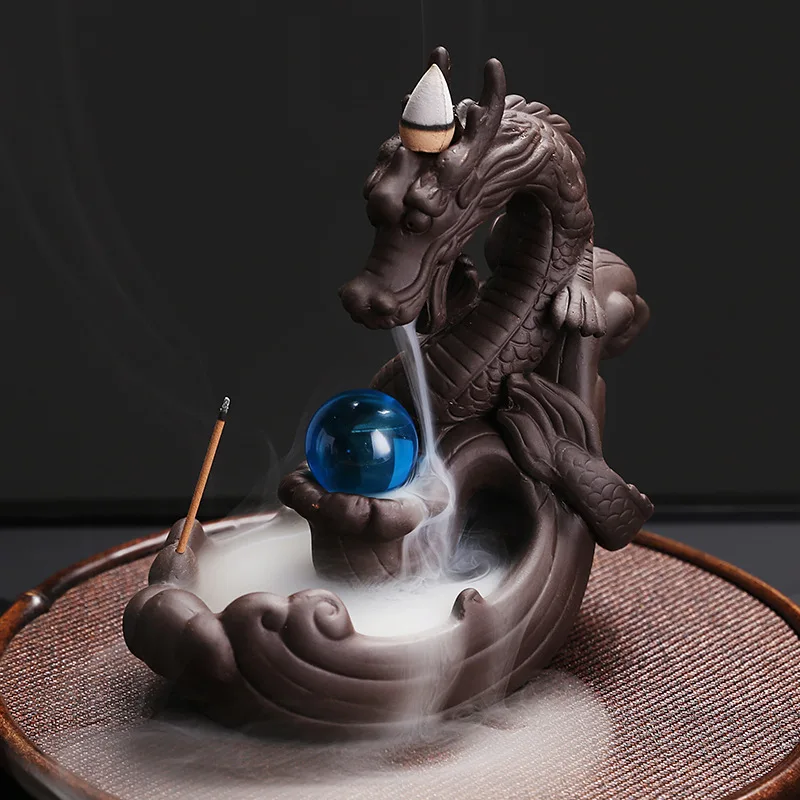 1pc Ceramic Waterfall Vintage Dragon Backflow Incense Burner Home DecorCreative Home Aromatherapy Gift (Without Incense)