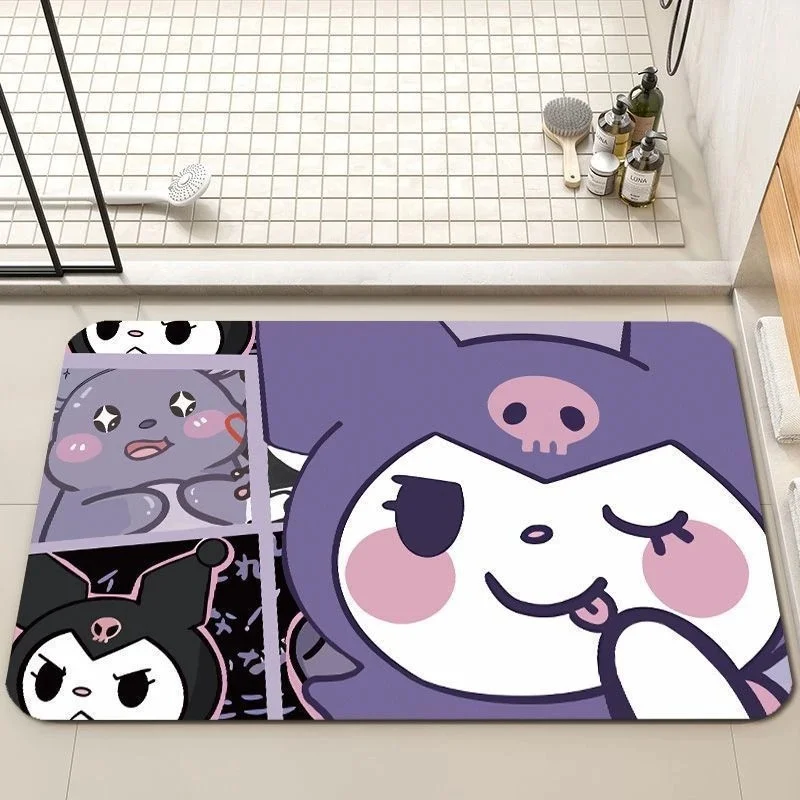 Adorable Kuromi Diatomaceous Earth Floor Rug, Absorbent Non Slip Pad, Cute Foot Mat for Toilet, Bathroom & Hallway