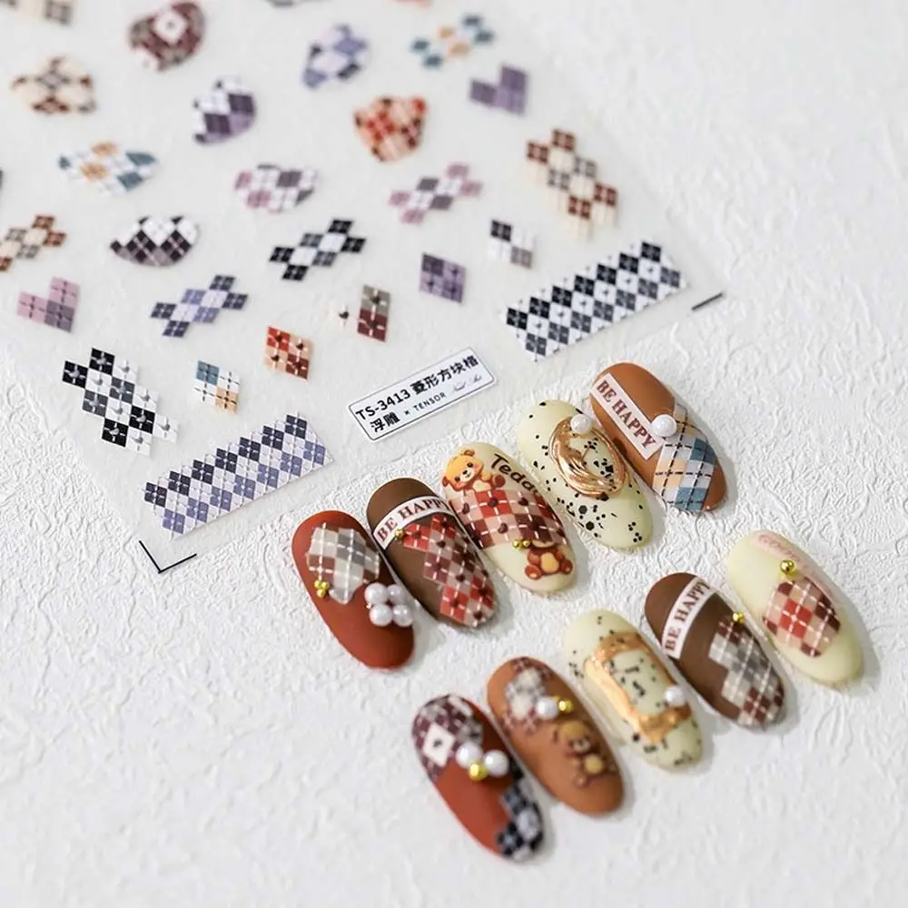 DIY Nail Charms Checkered Nail Stickers Nail Accessories Nail Art Supplies Checkered Nail Decals Thousand Bird Plaid Pattern