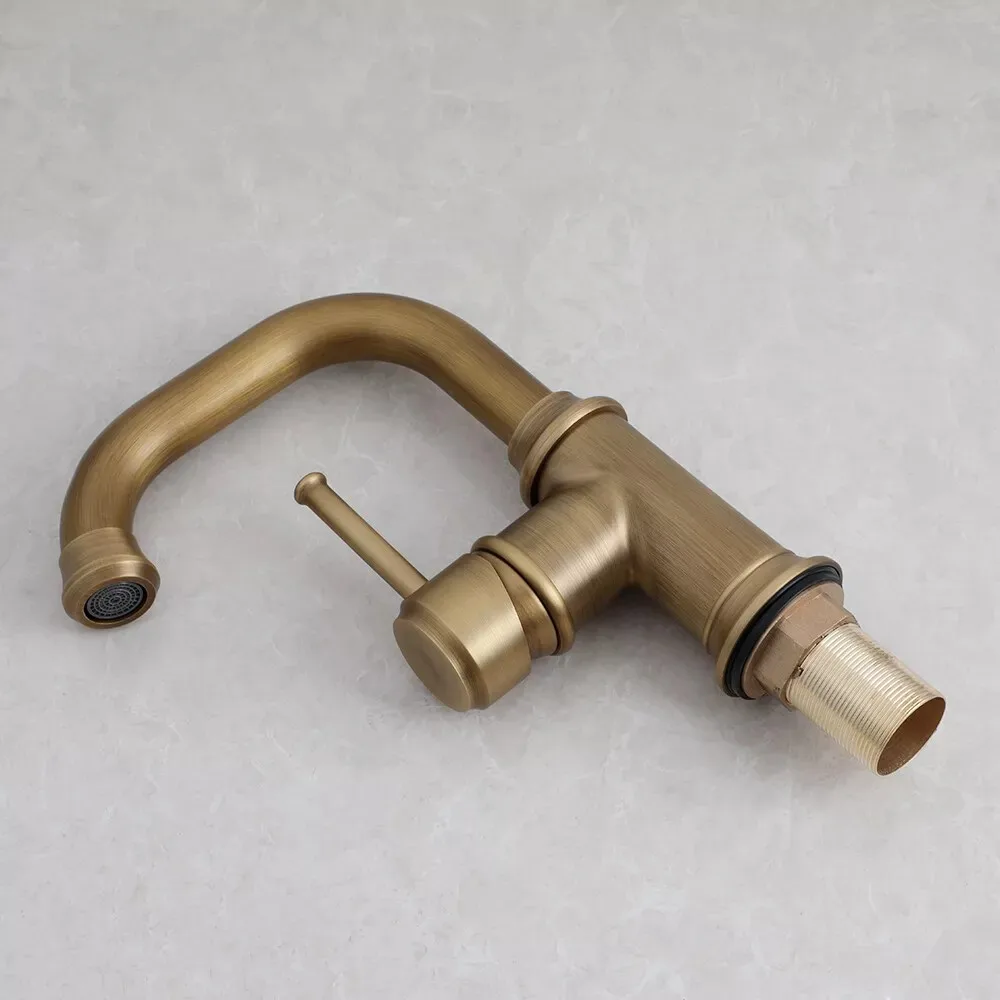 Picture 4: Antique Brass Bathroom Sink Faucet Deck Mounted Basin Mixer Single Handle Tap