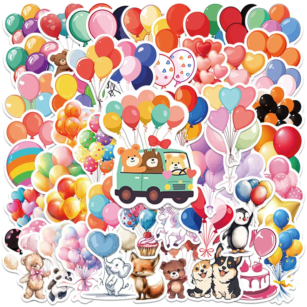 

50pcs Cute Cartoon Colorful Balloons Stickers For Kids Water Bottle Sticker Luggage Laptop Guitar Waterproof Vinyl Phone Decals