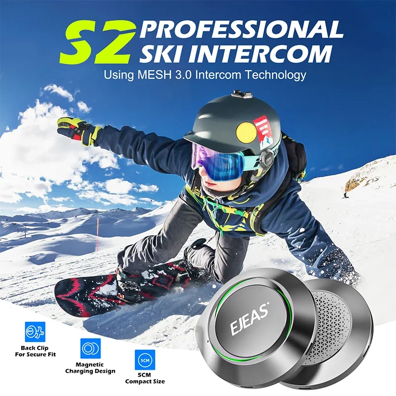 EJEAS 1Pc S2 Mesh Skiing Intercom IP67 Waterproof Interphone Headset for 4 Group Talking At Real Time