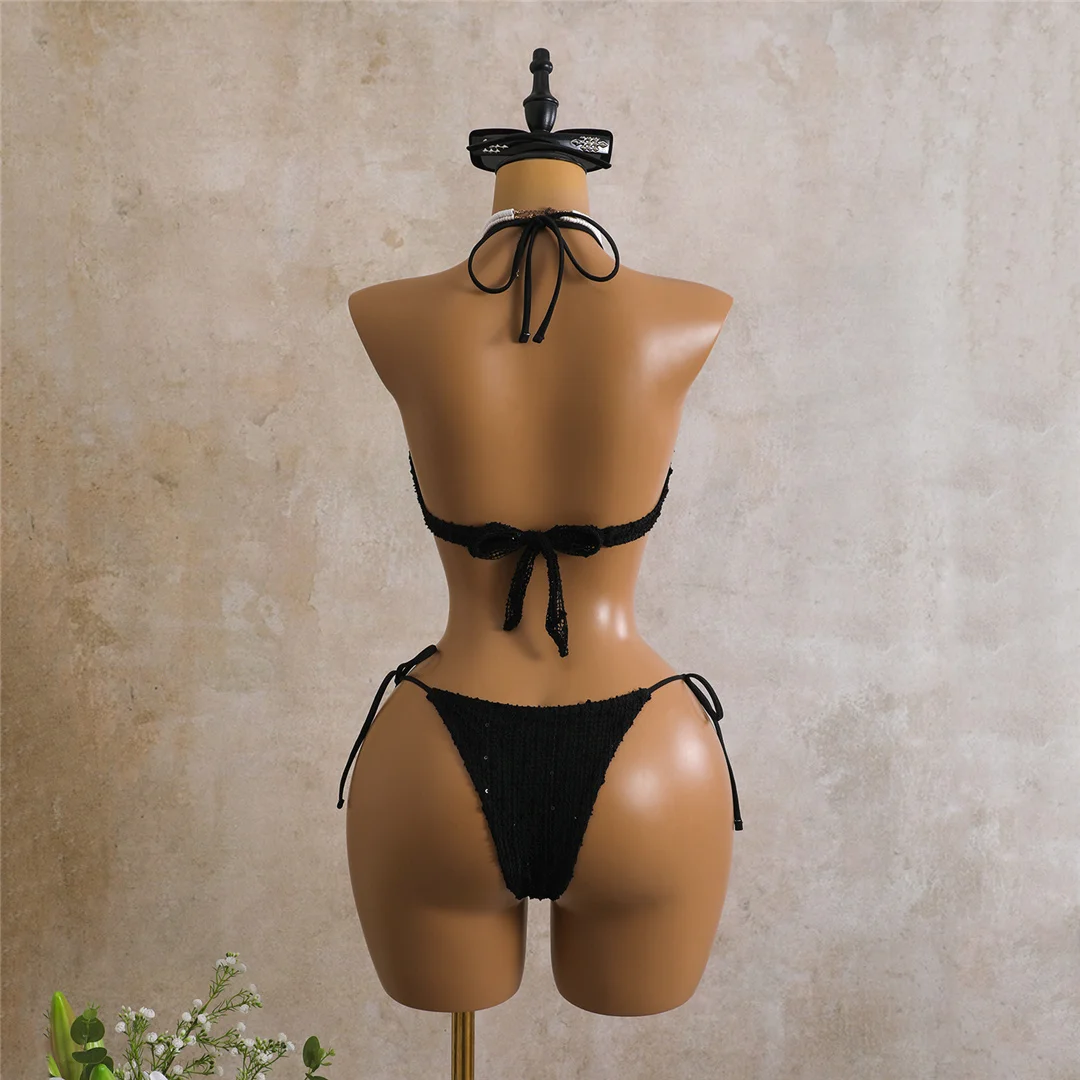 Sexy Neckholder-Bikini, Damen-Badeanzug, dreiteiliges Bikini-Set mit langärmeligem Kleid, Badeanzug, Badebekleidung, Schwimmanzug V7925C – Detail 37