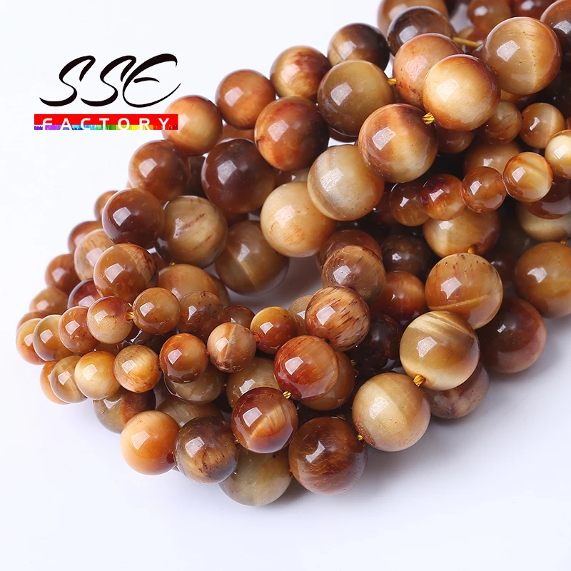 A+ Warn Sun Tiger Eye Stone Beads For Jewelry Making Round Loose Spacers Beads 4 6 8 10 12mm DIY Bracelets Necklaces 15