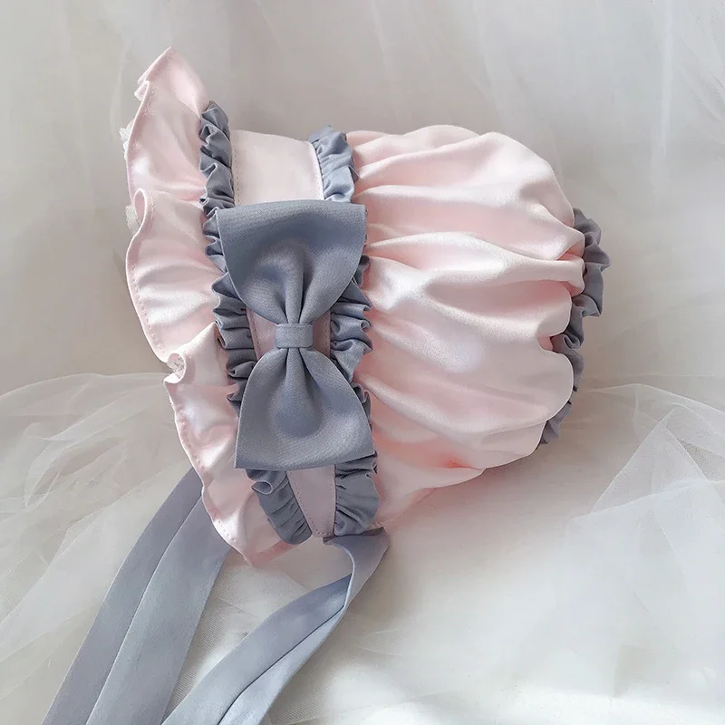 ロリータ少女ヴィンテージ帽子ビクトリア朝のボンネットフリルメイドコスプレ弓レース帽子女性のための