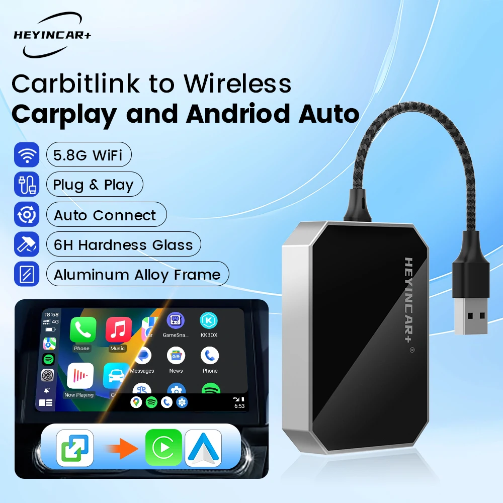 HEYINCAR Carbitlink to Wireless CarPlay Android Auto Adapter For Changan Deepal Tiggo Hongqi Chery Jetour Geely GWM Dongfeng GAC