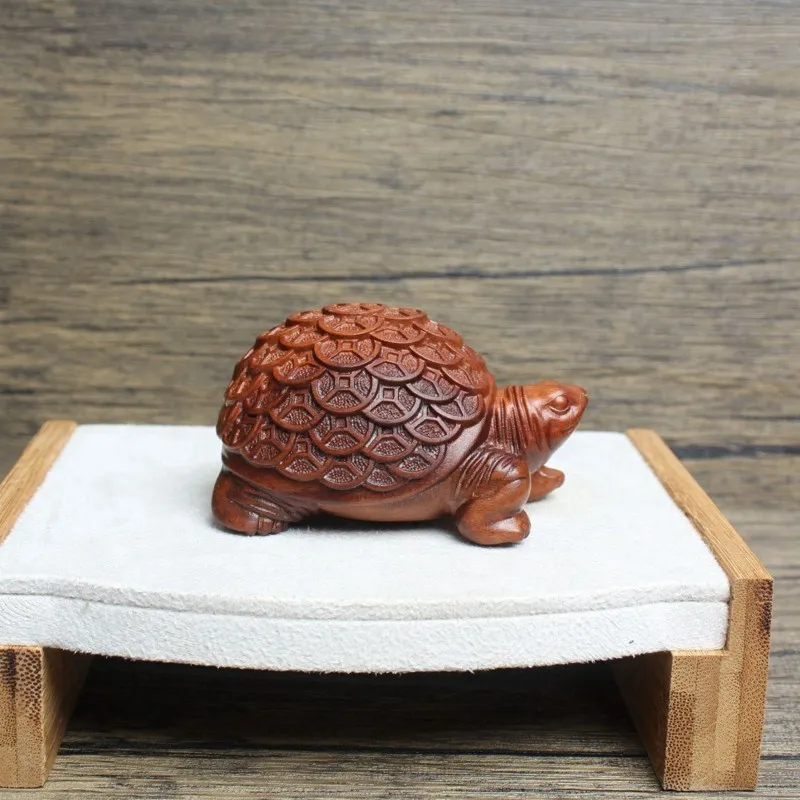 

For Office Decoration Carved Wood Turtle Figurine Money Statue Feng Shui Wealth Lucky Ornament Good Omen
