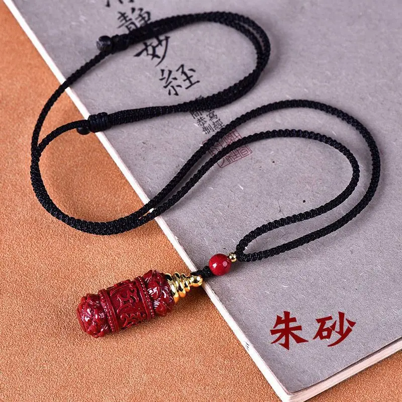 Natural Cinnabar Six-character Mantra Pendant Empty Bottle Gawu Box Can Be Opened