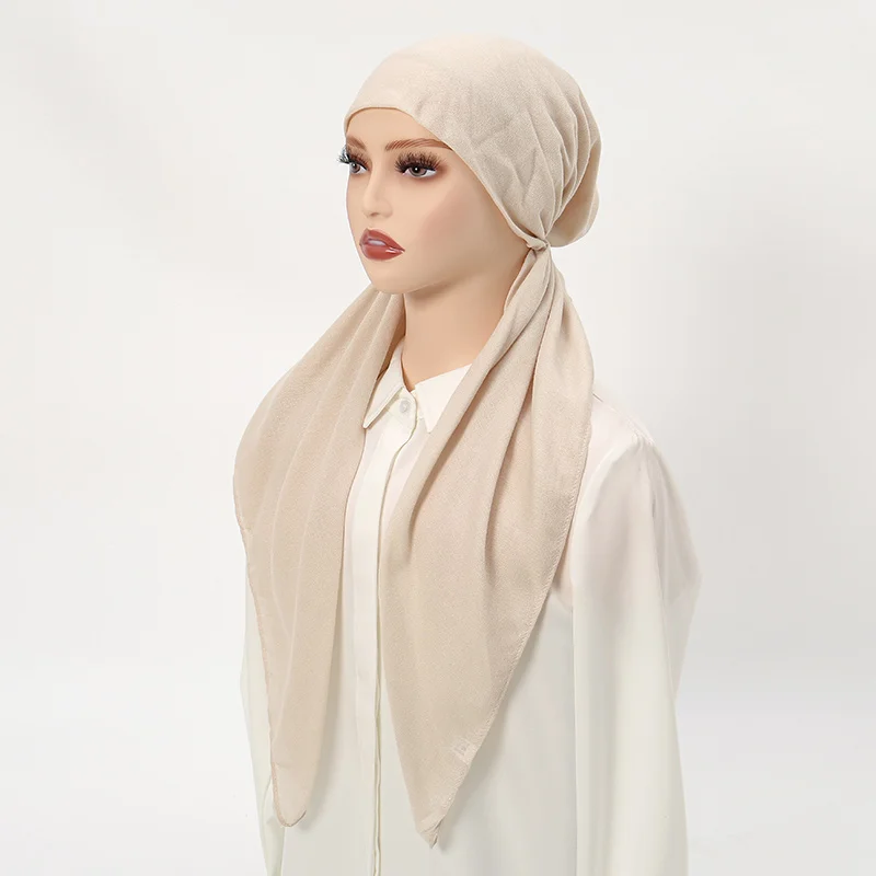 Berretto lungo musulmano hijab per donna tinta unita morbido e confortevole cotone lino elastico copricapo sciarpa testa e spalla