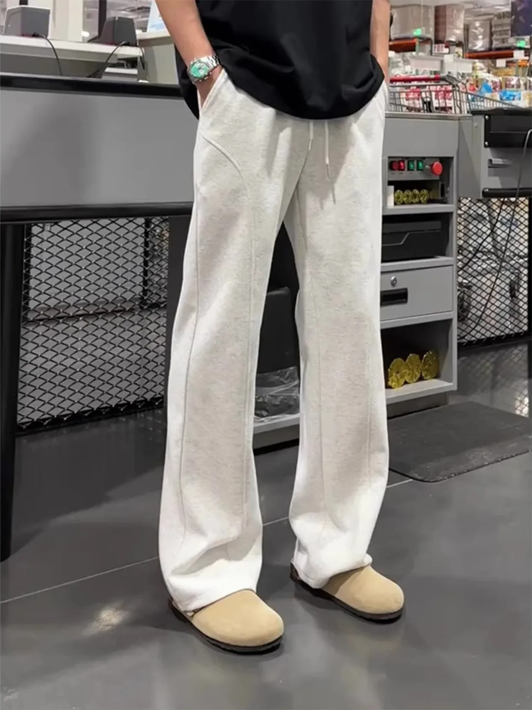 

ey Fitn Sports Sweatpants Men's Autumn Winter American Straight Leg Knife Pants Cleanfit Heavy Casual Pants