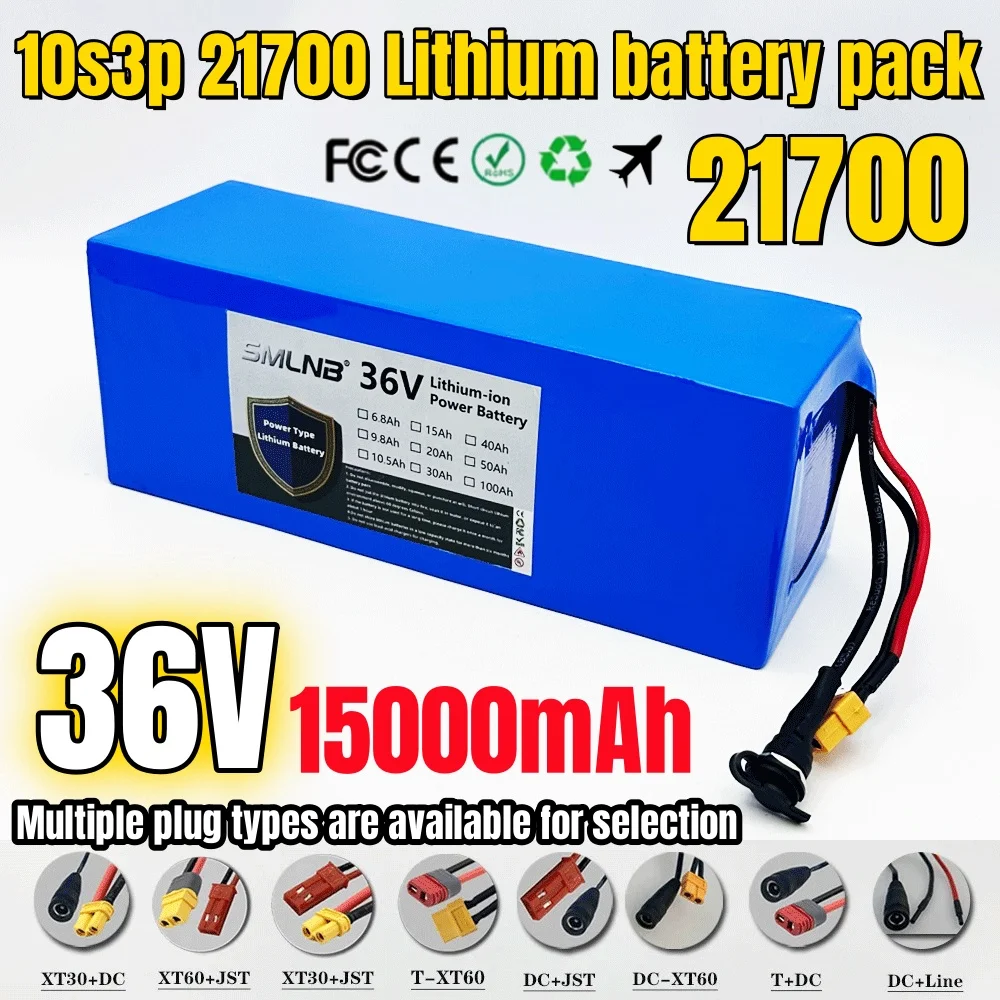 

36V 15Ah 10S3P 15Ah 21700 lithium ion battery pack built-in 15A BMS, 250W-500W scooter, bicycle battery