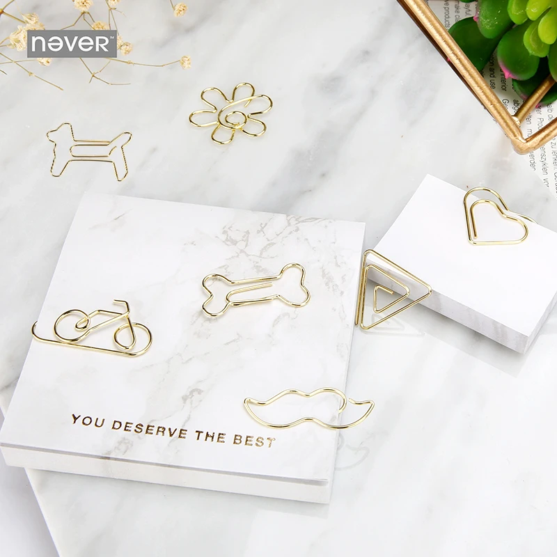 Marble Series Paper Clips Gold Metal Clips Cute Shaped Office Accessories Kawaii Stationery Documents and Money Clip