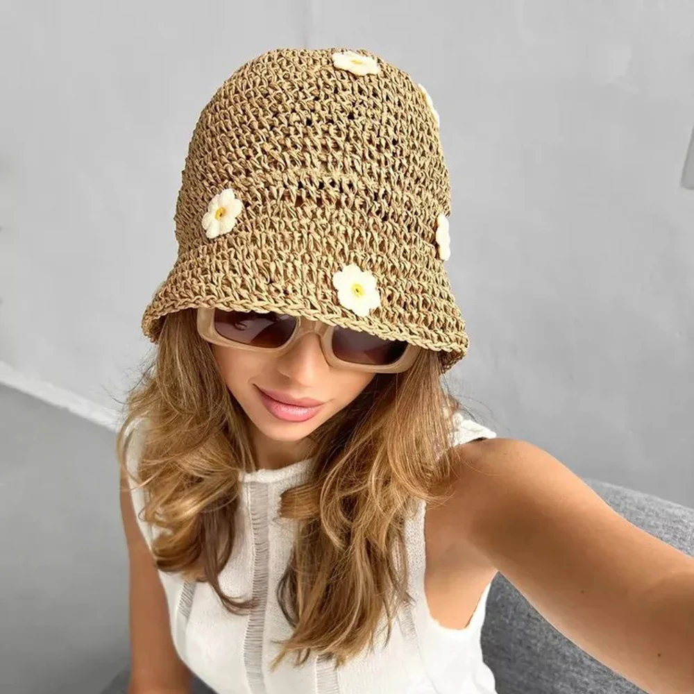 قبعة صيفية من القش على شاطئ البحر قابلة للطي للشمس والظل قبعة صياد السمك منسوجة للأنشطة الخارجية على الشاطئ