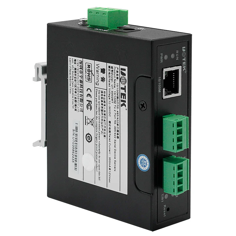 UOTEK 2 porte RS 485 RS 422 a 10/100M Dispositivo seriale isolato Supporto server VCOM MCP TCP SERVER Modbus TCP CLIENT UT-6802MT-I