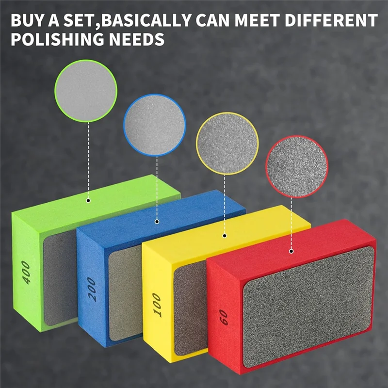 

PORK-4 шт. Алмазные ручные полировальные подушечки для плитки, стекла, дерева, мрамора, алмазного шлифовального блока 60, 100, 200, 400